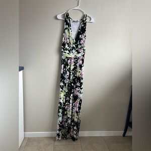 Jennifer Lopez Black Floral Maxi Dress with Pink & Yellow Blooms